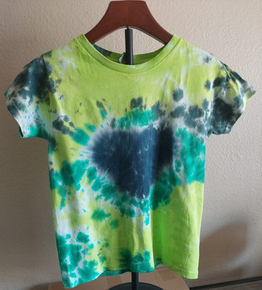 mousey green youth tie-dye tshirt front